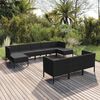 vidaXL 10 Piece Garden Lounge Set with Cushions Poly Rattan Black