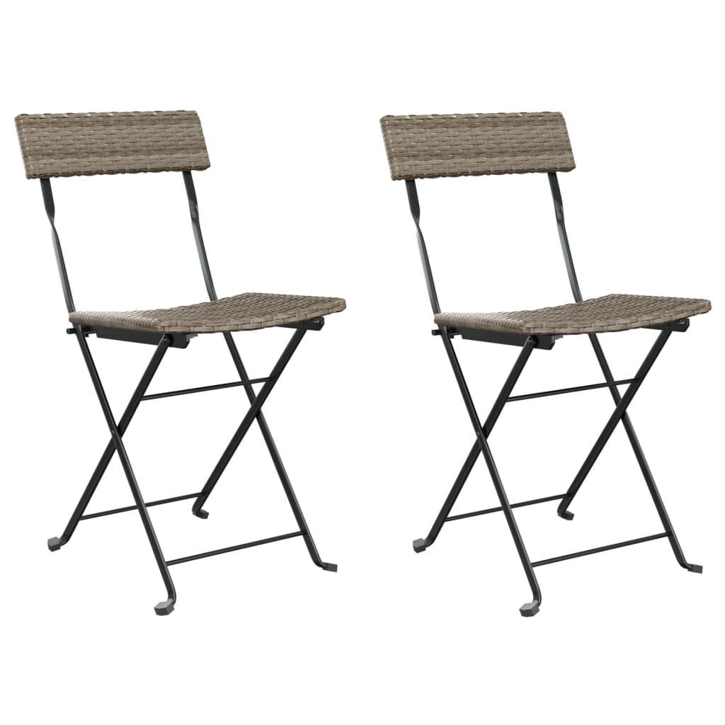 vidaXL Folding Bistro Chairs 2 pcs Grey Poly Rattan and Steel