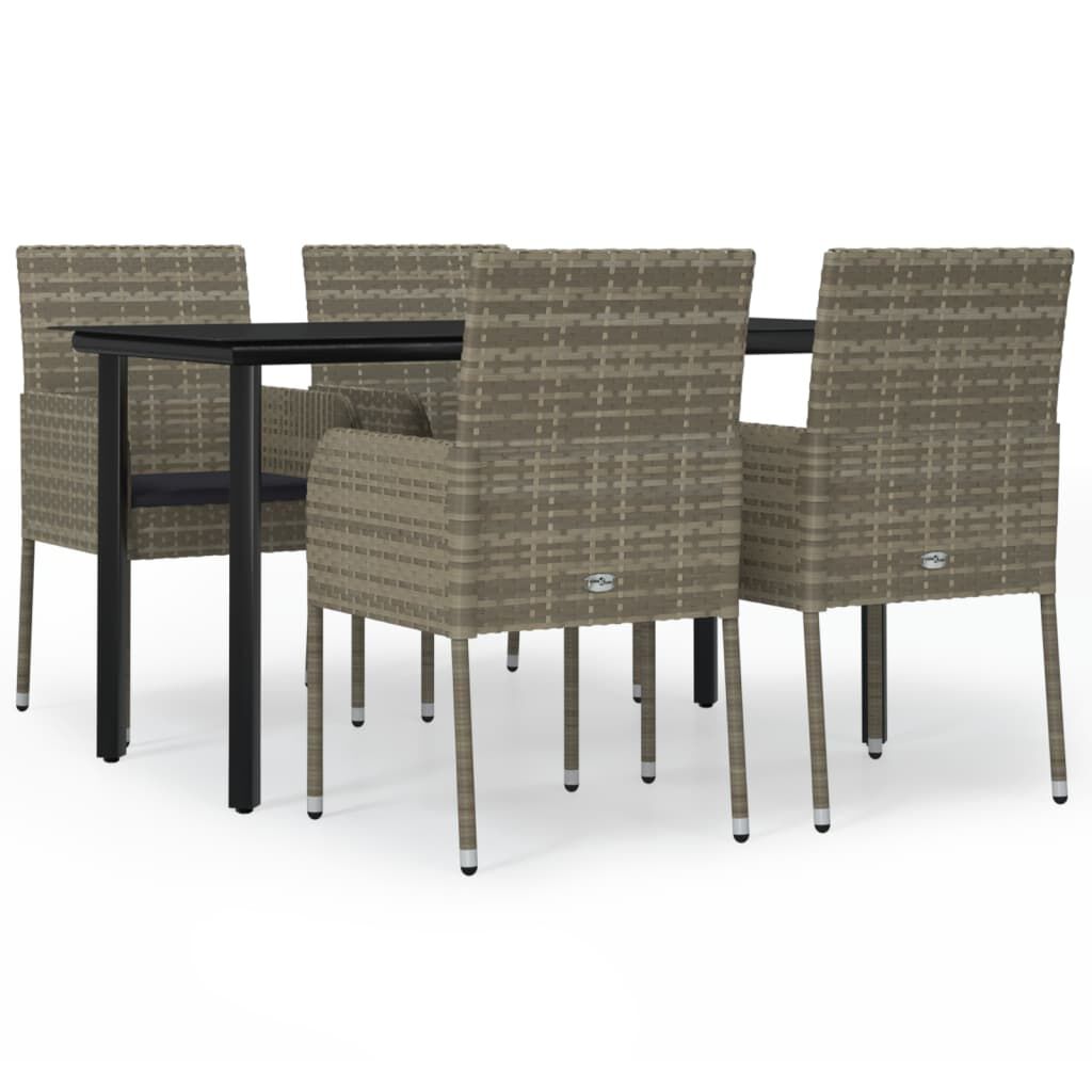 vidaXL 5 Piece Garden Dining Set with Cushions Black and Grey Poly Rattan
