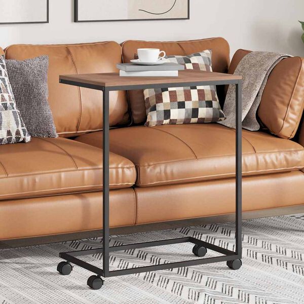 vidaXL Side Table with Wheels Black 55x35x70 cm Engineered Wood