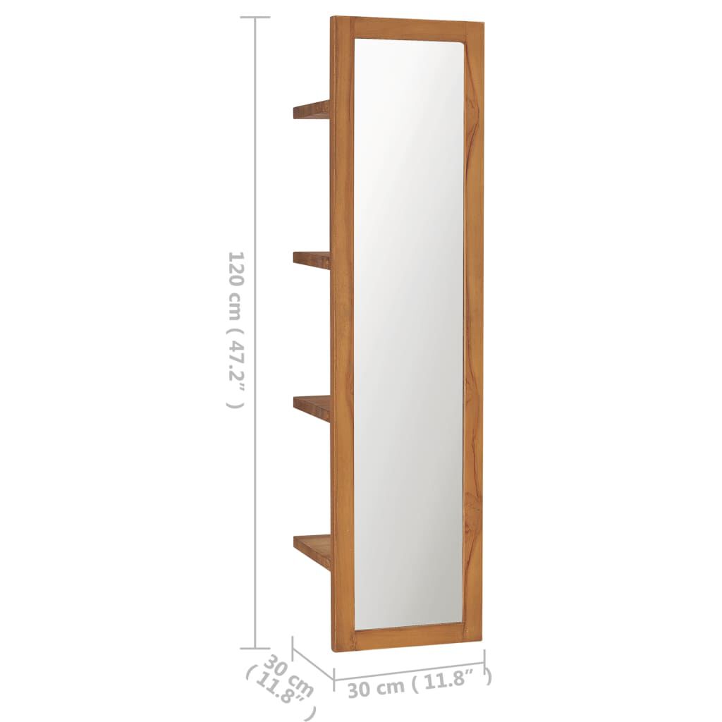 vidaXL Wall Mirror with Shelves 30x30x120 cm Solid Teak Wood