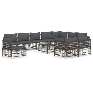 vidaXL 11 Piece Garden Lounge Set with Cushions Anthracite Poly Rattan