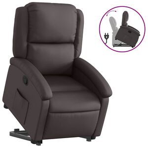 vidaXL Stand up Recliner Chair Dark Brown Real Leather