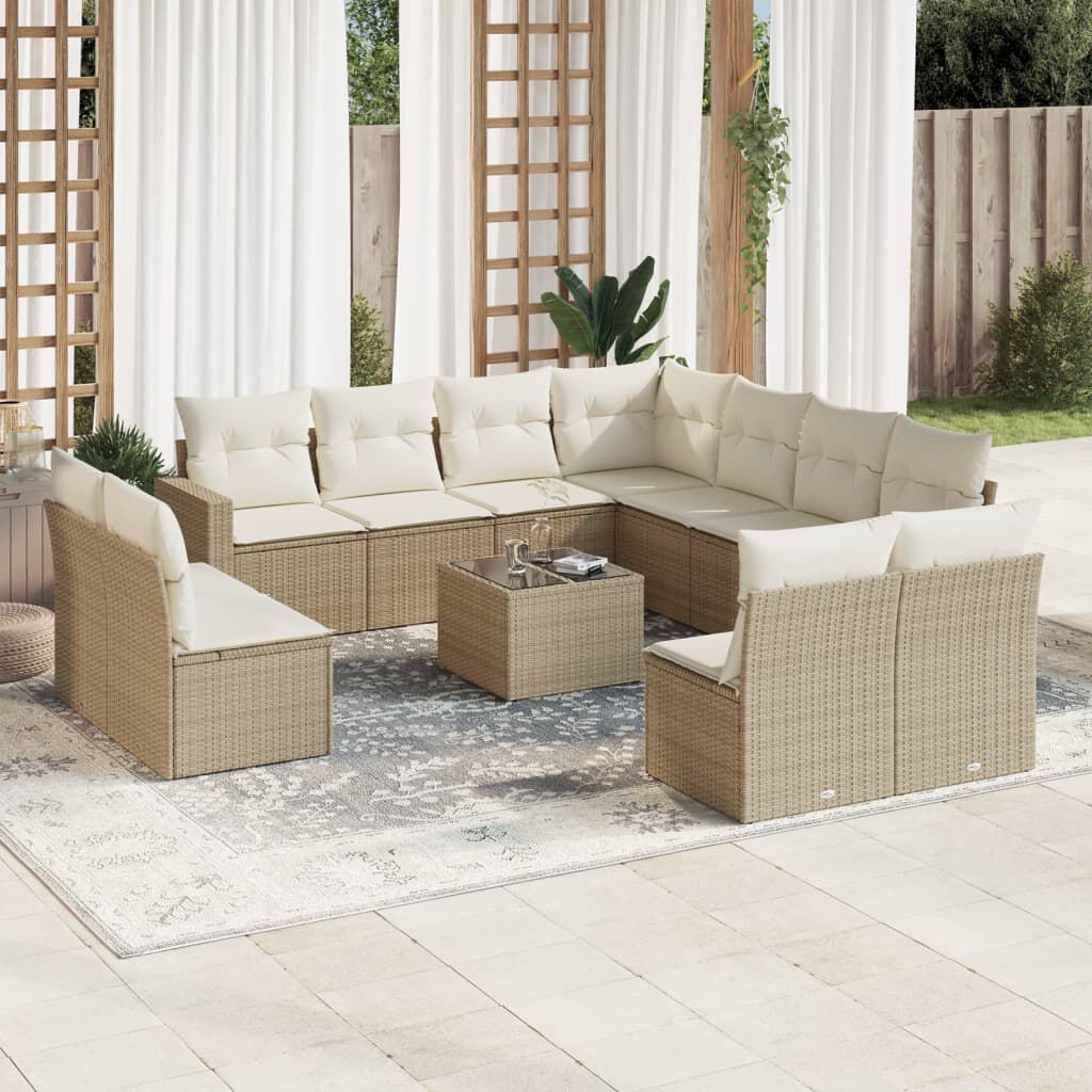 vidaXL 12 Piece Garden Sofa Set with Cushions Beige Poly Rattan