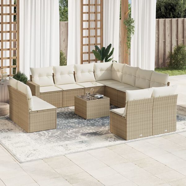 vidaXL 12 Piece Garden Sofa Set with Cushions Beige Poly Rattan