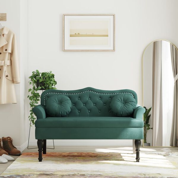 vidaXL Bench with Cushions Dark Green 120.5x65x75 cm Velvet