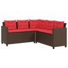 vidaXL Garden Sofa with Table and Cushions L-Shaped Brown Poly Rattan