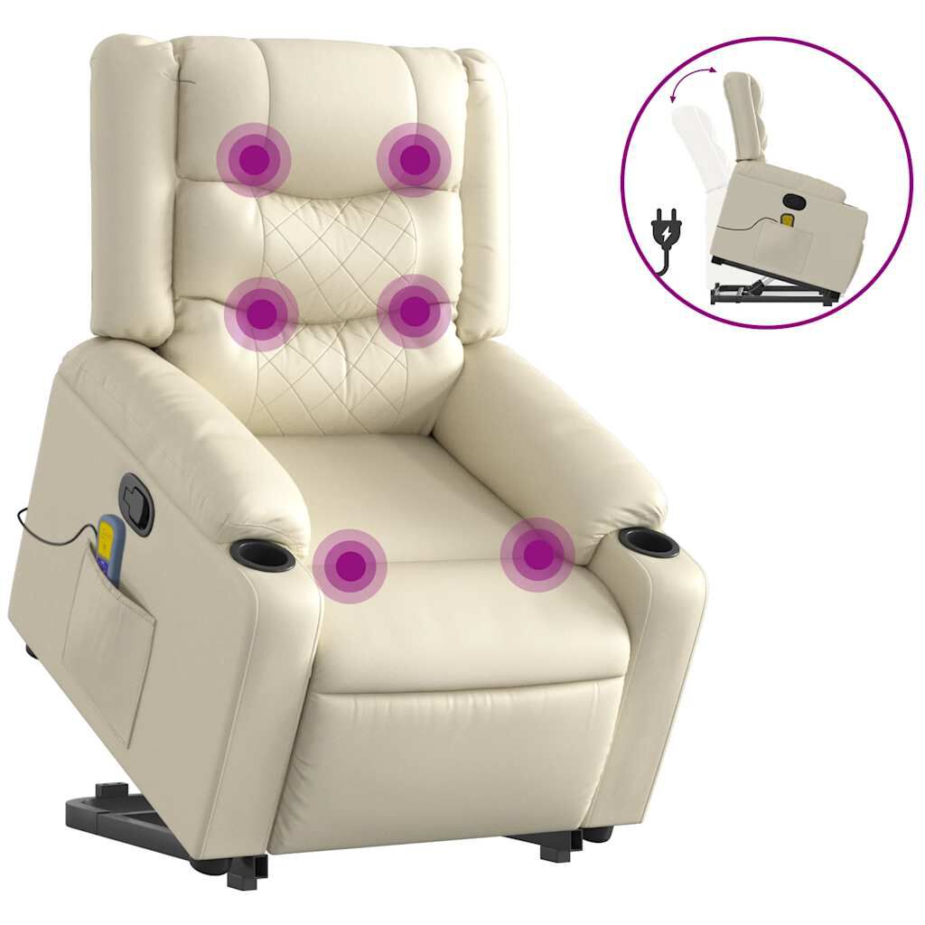 vidaXL Stand up Massage Recliner Chair Cream Faux Leather