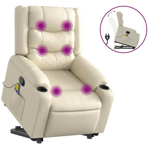 vidaXL Stand up Massage Recliner Chair Cream Faux Leather