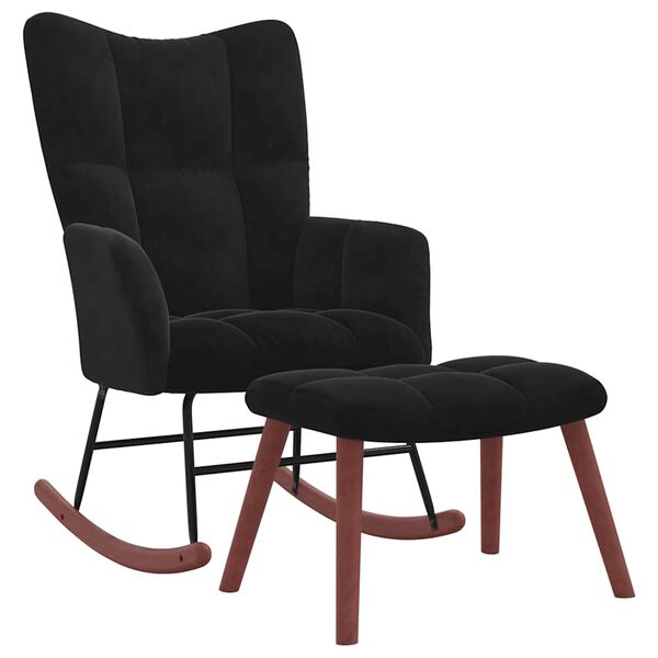 vidaXL Rocking Chair with a Stool Black Velvet