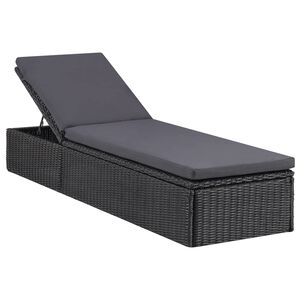 vidaXL Sunlounger Poly Rattan Black and Dark Grey