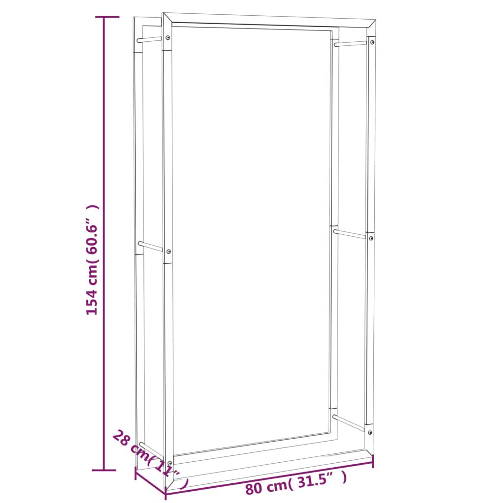 vidaXL Firewood Rack Matt Black 80x28x154 cm Steel