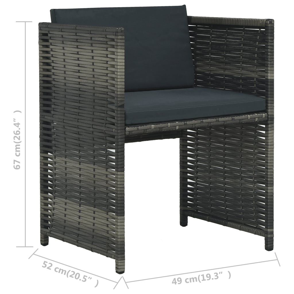 vidaXL 3 Piece Bistro Set with Cushions Poly Rattan Grey