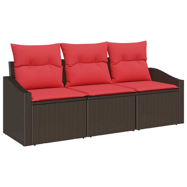 vidaXL 3 Piece Garden Sofa Set with Cushions Brown Poly Rattan