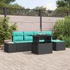 vidaXL Garden Sofa Set with Cushion 6 pcs Black and Blue Poly Rattan