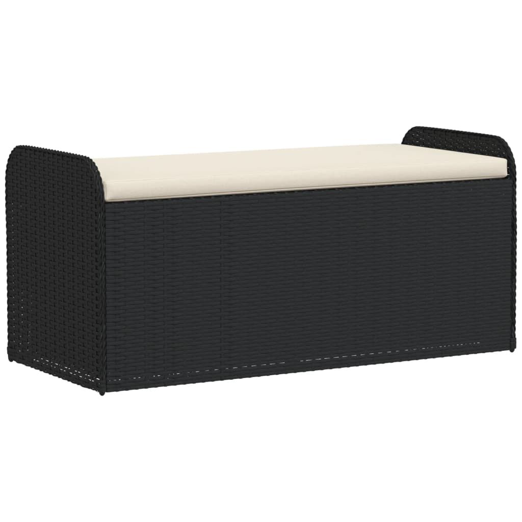 vidaXL Storage Bench with Cushion Black 115x51x52 cm Poly Rattan