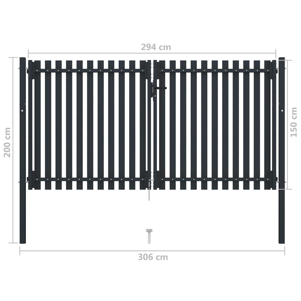 vidaXL Double Door Fence Gate Steel 306x200 cm Anthracite