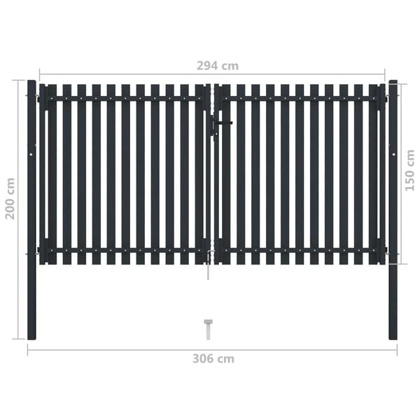 vidaXL Double Door Fence Gate Steel 306x200 cm Anthracite
