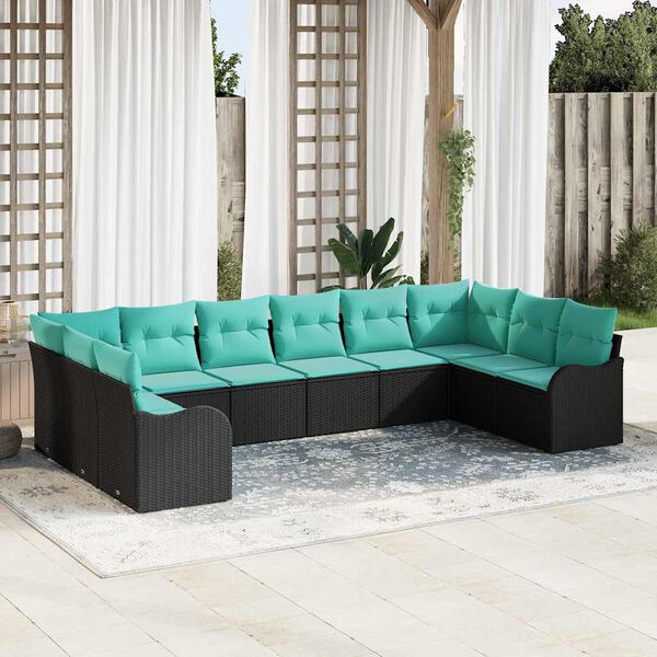vidaXL Sofa Set with Cushion 10 pcs Black Polyester