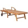 vidaXL Sun Lounger with Grey Check Pattern Cushion Solid Teak Wood