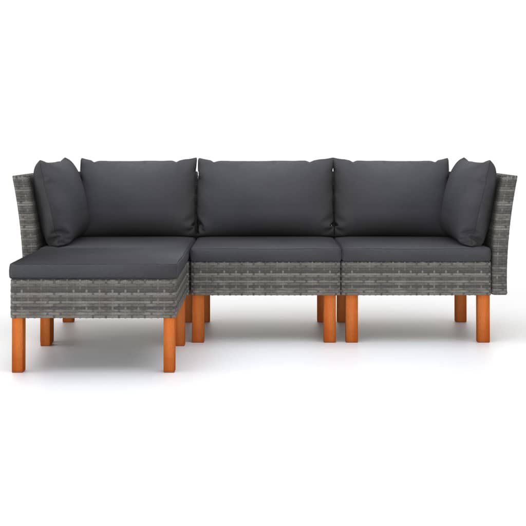 vidaXL 4 Piece Garden Lounge Set with Cushions Poly Rattan Grey