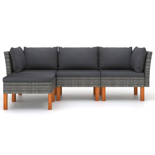 vidaXL 4 Piece Garden Lounge Set with Cushions Poly Rattan Grey