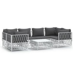 vidaXL 7 Piece Garden Lounge Set with Cushions White Steel