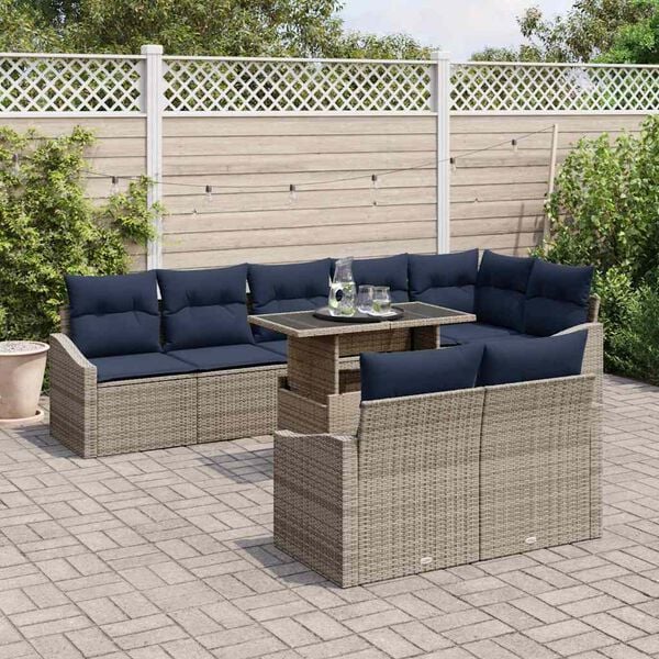 vidaXL Garden Sofa Set with Cushion Manual 9 pcs Grey and navy blue