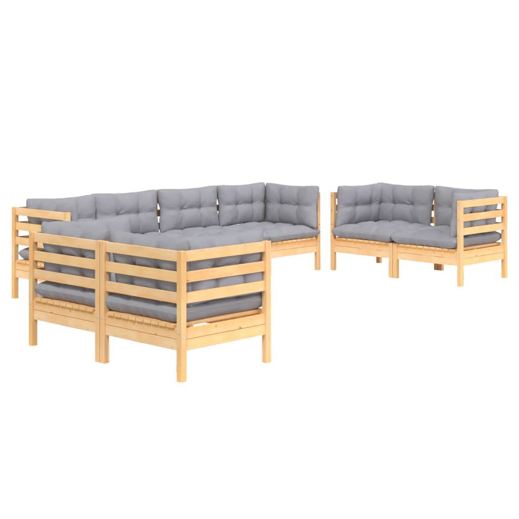 vidaXL 8 Piece Garden Lounge Set with Grey Cushions Solid Pinewood