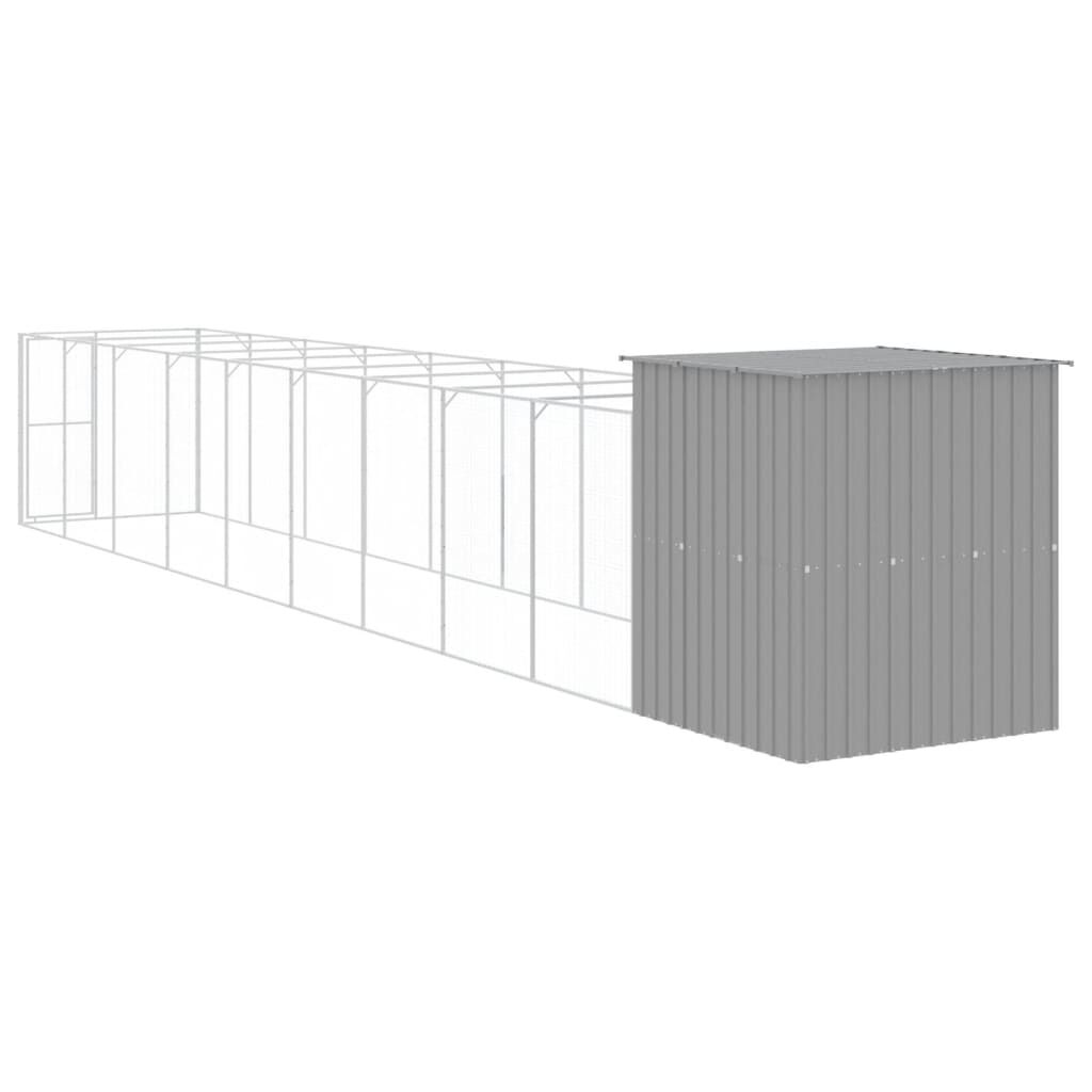 vidaXL Dog House with Run Light Grey 165x1067x181 cm Galvanised Steel