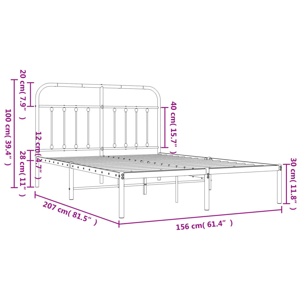 vidaXL Metal Bed Frame without Mattress with Headboard White 150x200cm