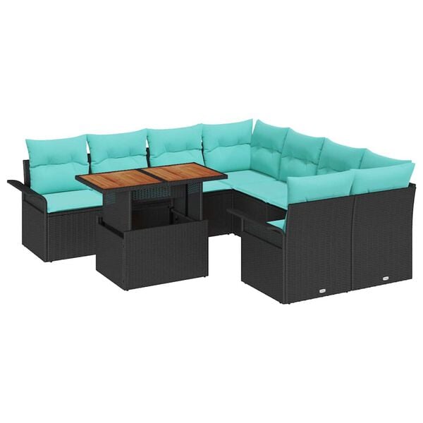 vidaXL Garden Sofa Set with Storage 9 pcs Black Poly rattan