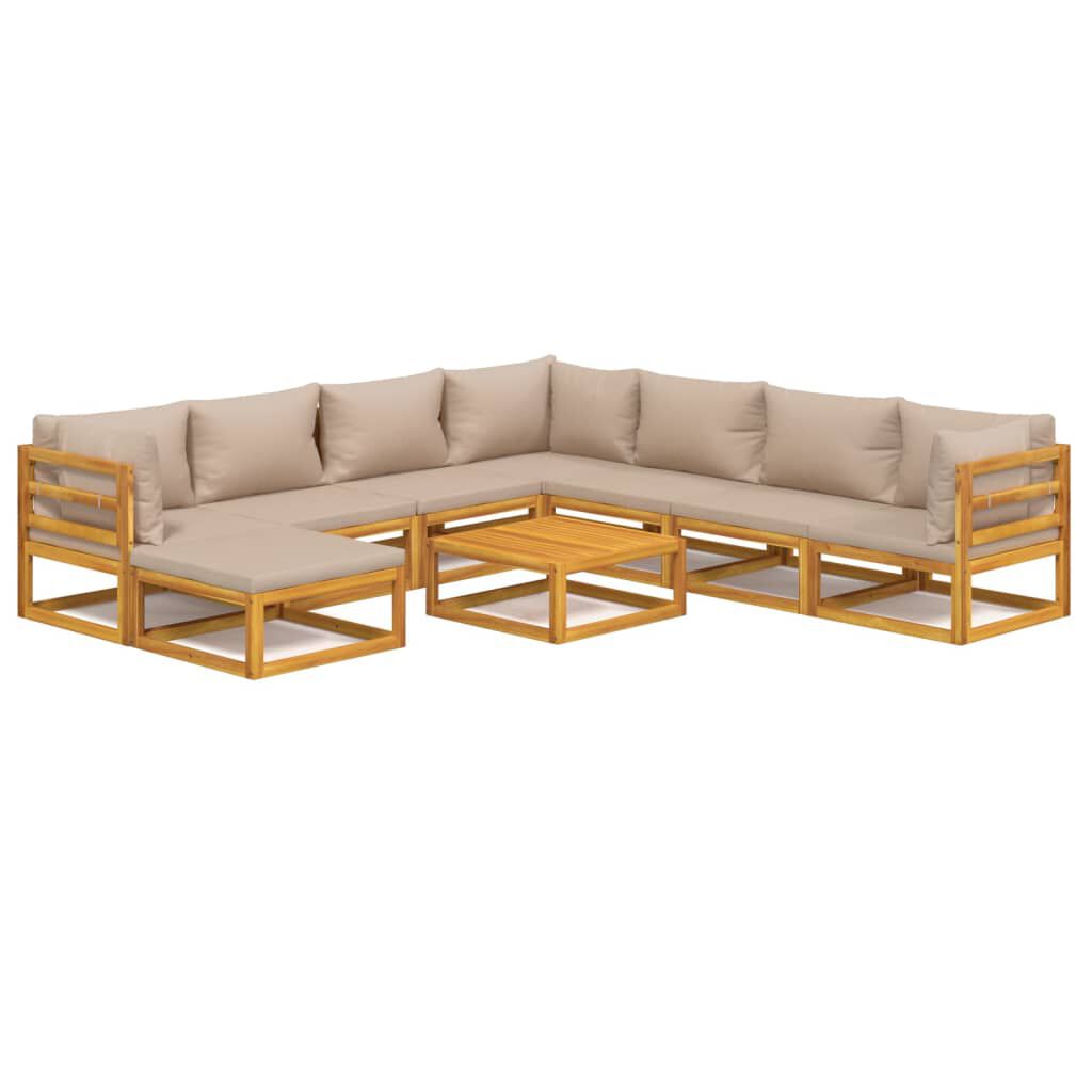 vidaXL 9 Piece Garden Lounge Set with Taupe Cushions Solid Wood