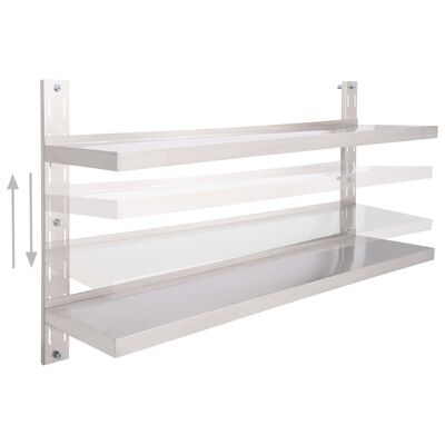 vidaXL 2-Tier Floating Wall Shelf Stainless Steel 150x30 cm