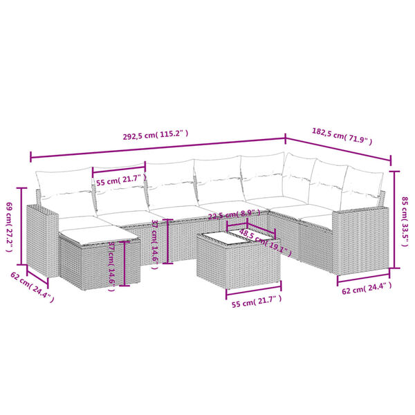 vidaXL 8 Piece Garden Sofa Set with Cushions Grey Poly Rattan