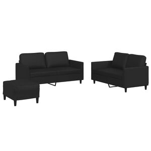 vidaXL 3 Piece Sofa Set with Cushions Black Faux Leather