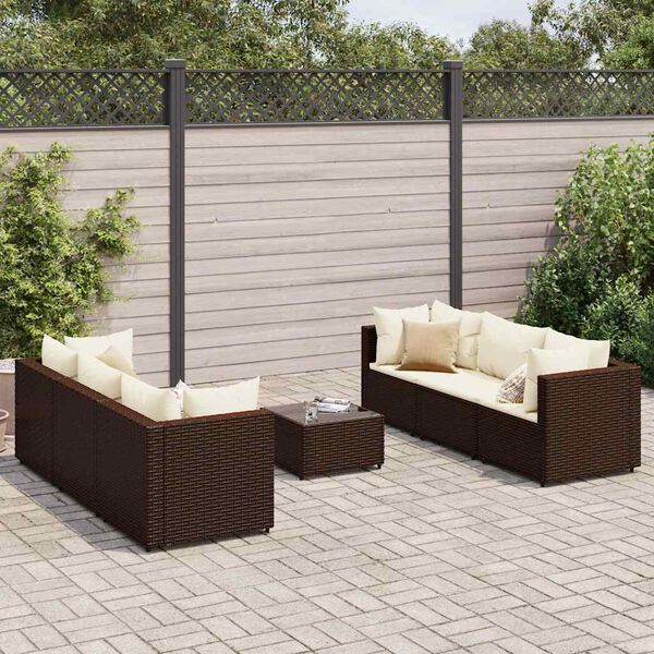 vidaXL 7 Piece Garden Lounge Set with Cushions Brown Poly Rattan