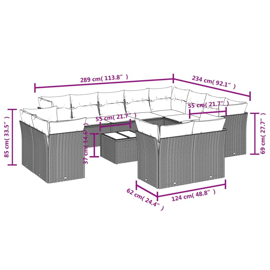 vidaXL 13 Piece Garden Sofa Set with Cushions Grey Poly Rattan