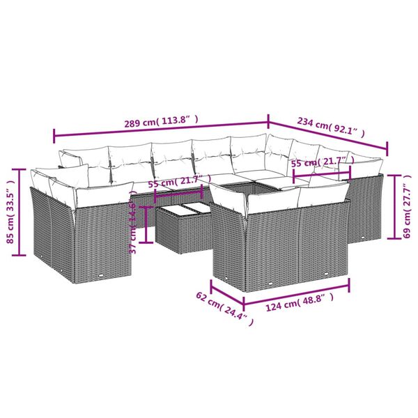 vidaXL 13 Piece Garden Sofa Set with Cushions Grey Poly Rattan