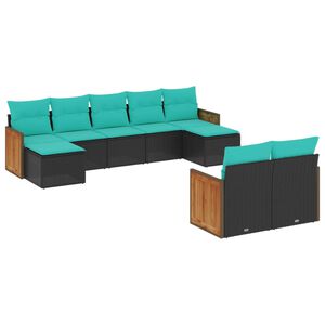 vidaXL 9 Piece Garden Sofa Set with Cushions Black Poly Rattan