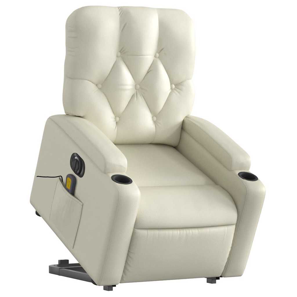 vidaXL Electric Stand up Massage Recliner Chair Cream Faux Leather