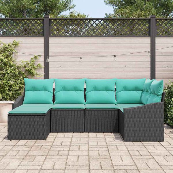 vidaXL Sofa Set with Cushion 6 pcs Black Poly Rattan