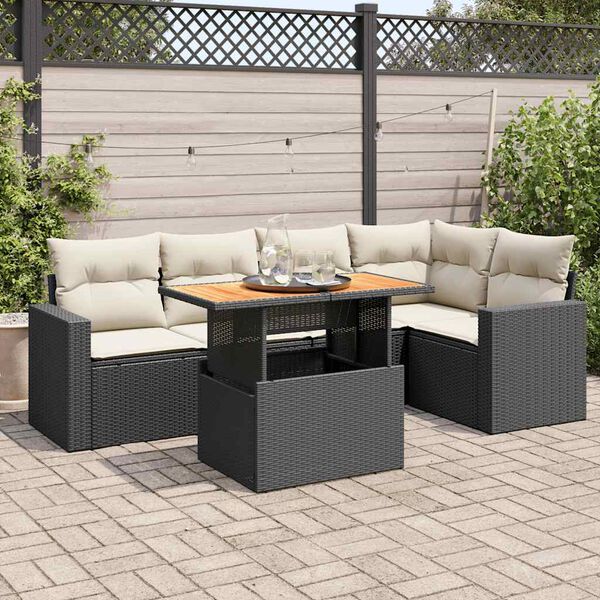 vidaXL 6 Piece Garden Sofa Set with Cushions Black Poly Rattan