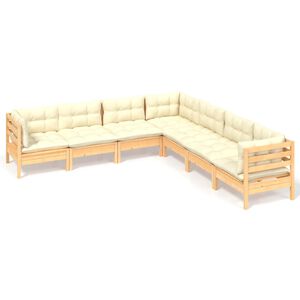 vidaXL 7 Piece Garden Lounge Set with Cream Cushions Solid Pinewood