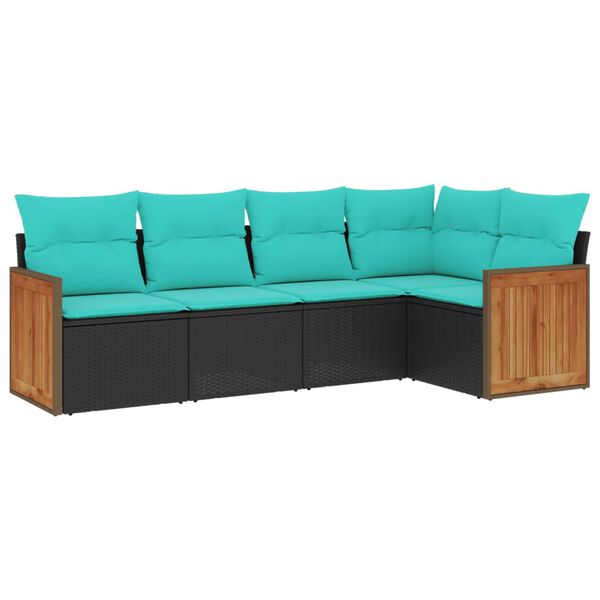 vidaXL 5 Piece Garden Sofa Set with Cushions Black Poly Rattan