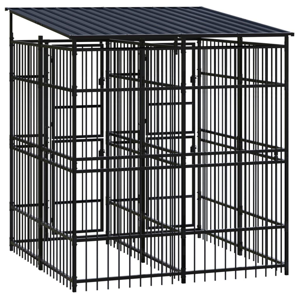 vidaXL Outdoor Dog Kennel with Roof Steel 3.69 m²