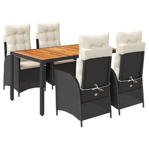 vidaXL 5 Piece Garden Dining Set with Cushions Black Poly Rattan