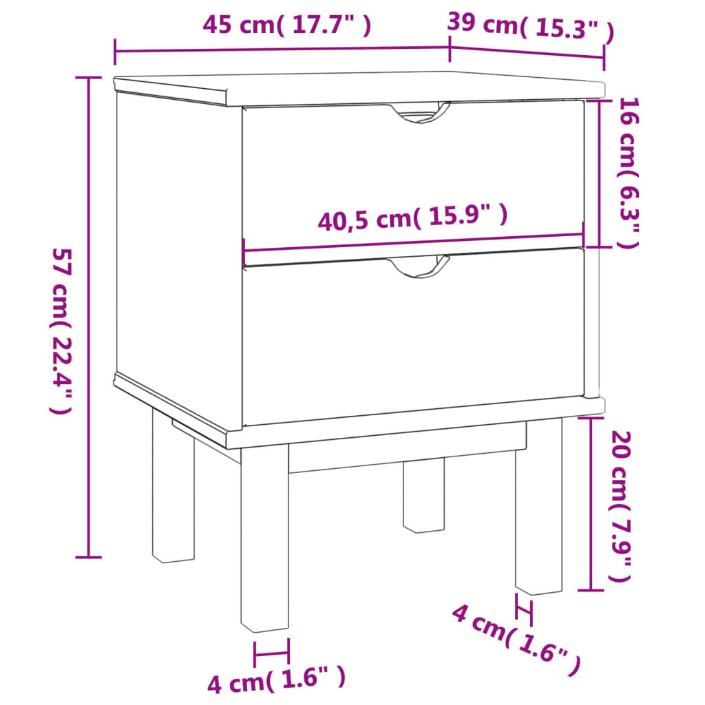 vidaXL Bedside Cabinet OTTA 45x39x57 cm Solid Wood Pine