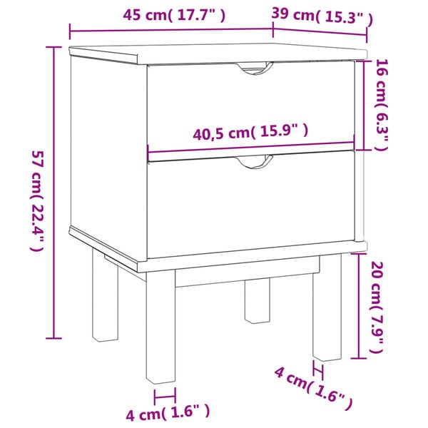 vidaXL Bedside Cabinet OTTA 45x39x57 cm Solid Wood Pine