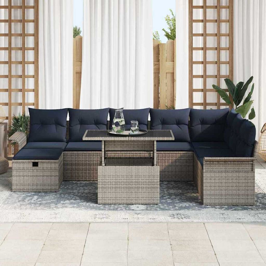 vidaXL Garden Sofa Set with Cushion 9 pcs Grey Poly rattan